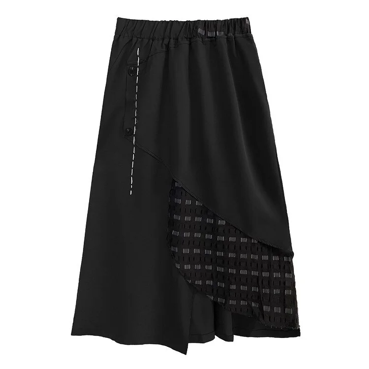 Fashion Elastic Waist Asymmetrical Patchwork Pockets Skirt