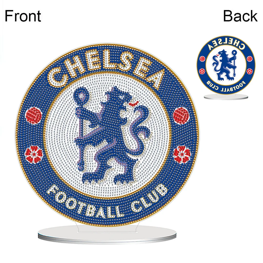 5D DIY Chelsea Football Club Acrylic Special Shape Diamond Painting Desktop Ornaments Stand Up 5D Gem Painting Crafts for Home Office Table Top Decor