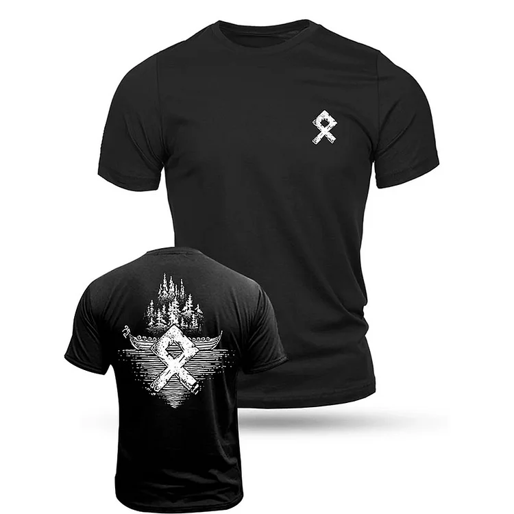 Men's Viking Rune Forest Symbol Print Casual Short Sleeve T-shirt