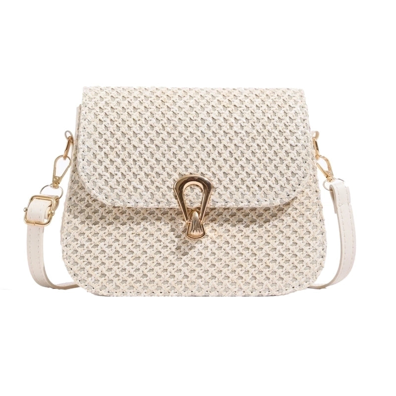 Women’s Medium Straw Solid Color Classic Style Flip Cover Crossbody Bag