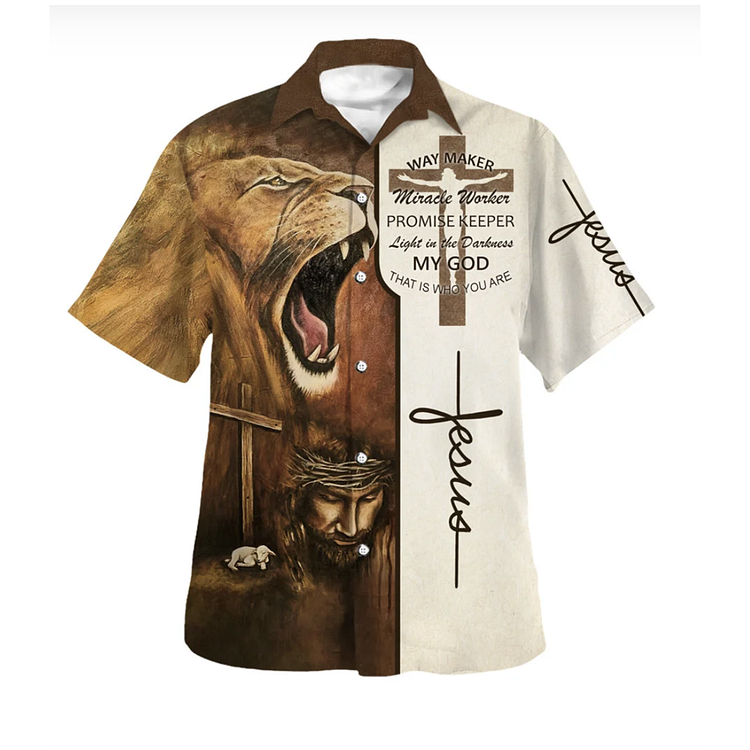 BrosWear Jesus Cross Printed Short Sleeve Shirt