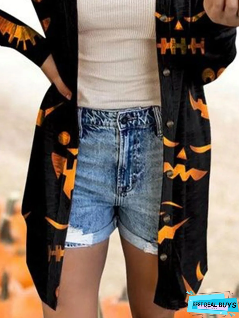 Halloween Printed Long Sleeve Casual Cardigan Halloween