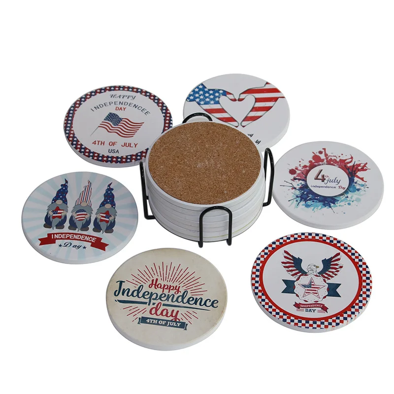 Independence Day Absorbent Cork Ceramic Coffee Coasters(6piece)