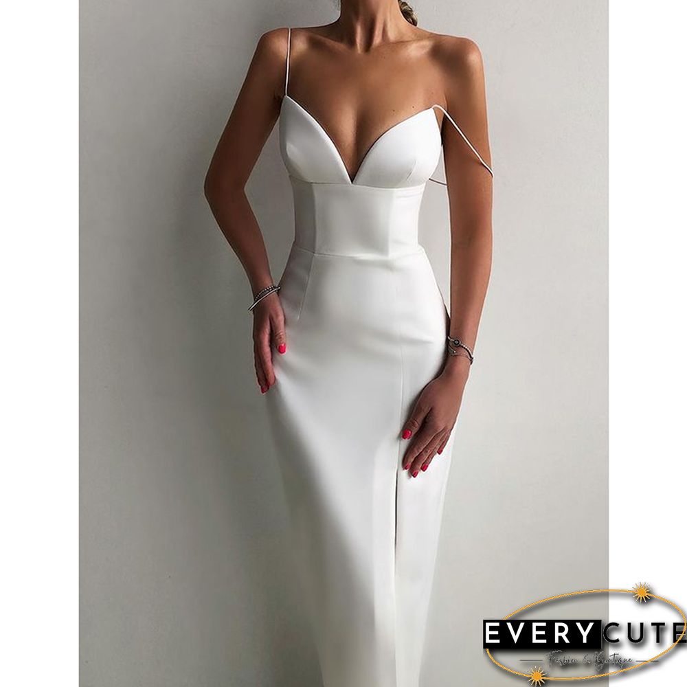 White Cotton Blend Knit Split Bodycon Dress