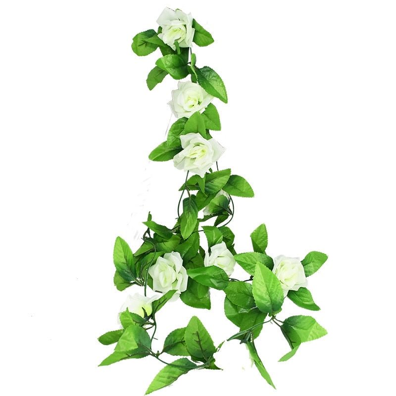 2.4m Silk Artificial Roses Flowers Rattan String Vine with Green Leaves For Home Wedding Garden Decoration Hanging Garland Wall