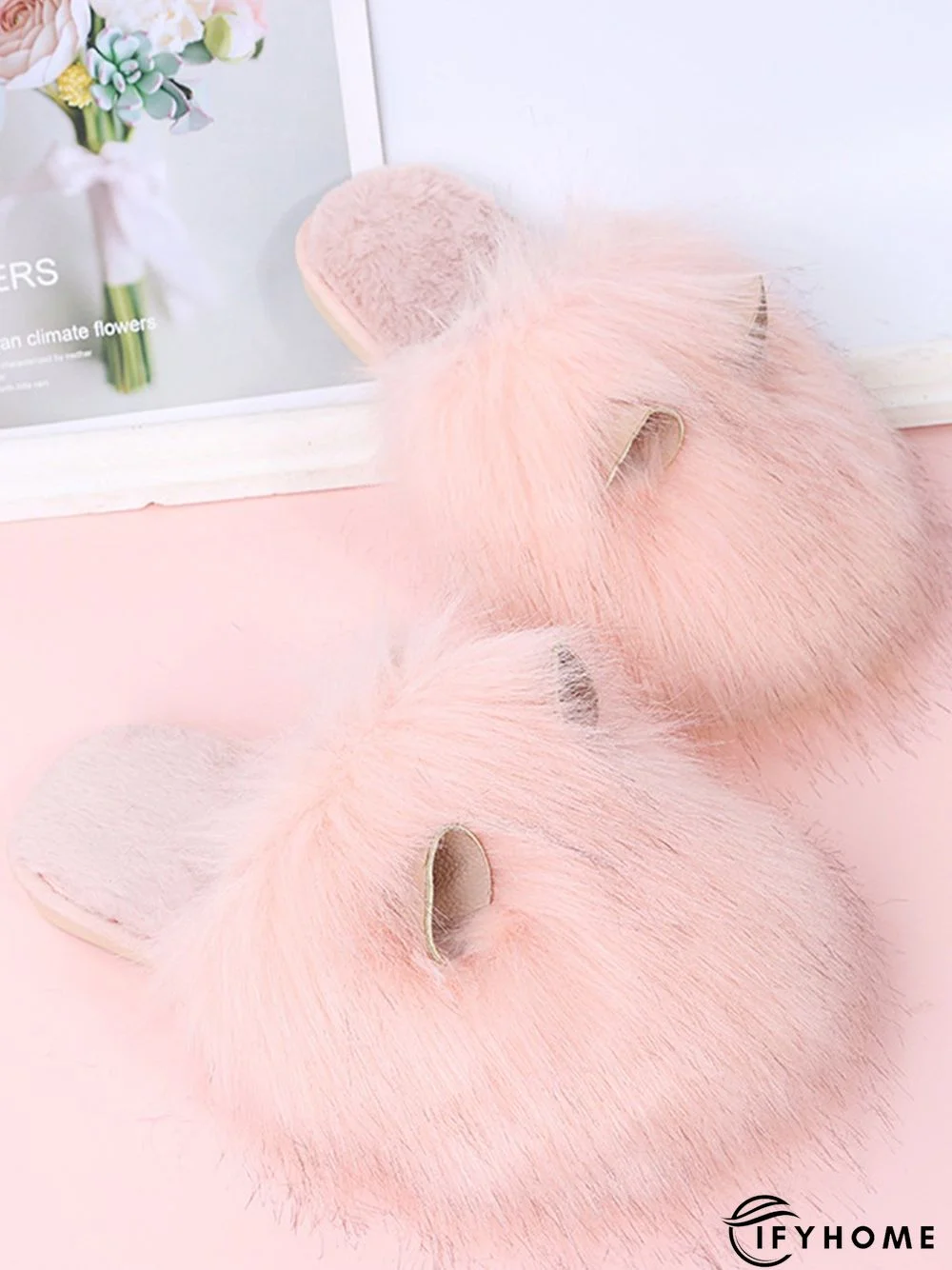 Cute Cat Ears Mohair Warm Fleece Indoor Slippers | IFYHOME