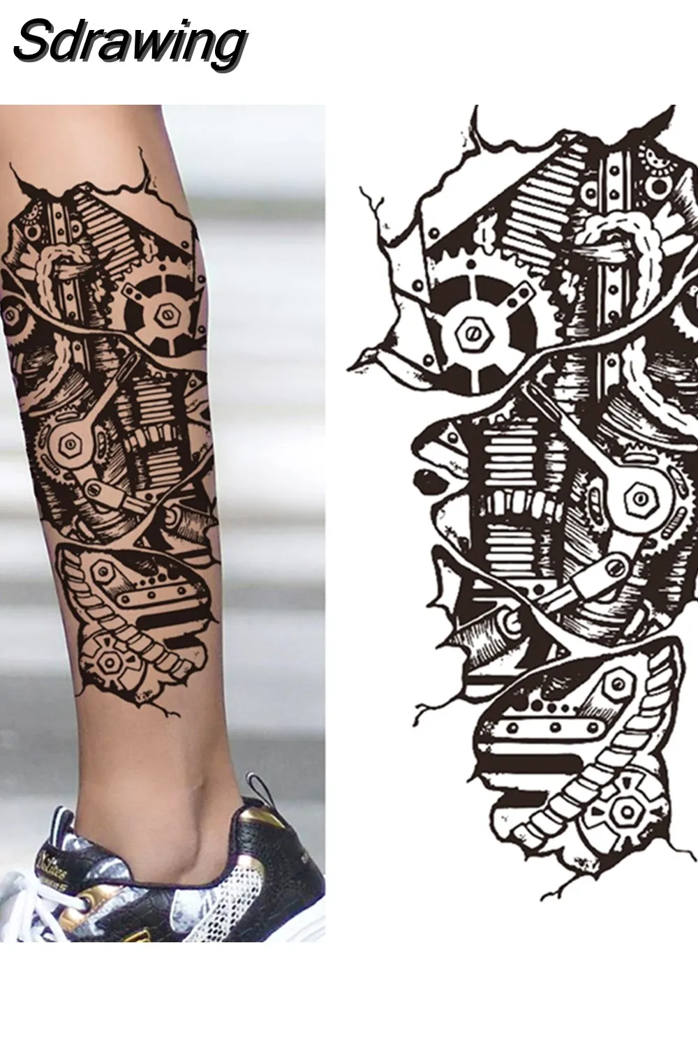 Sdrawing Lion Temporary Tattoo For Women Men Adult Skull Tiger Wolf Forest Tattoo Sticker Black Fake Realistic Demon Tatoos Forearm 430-1