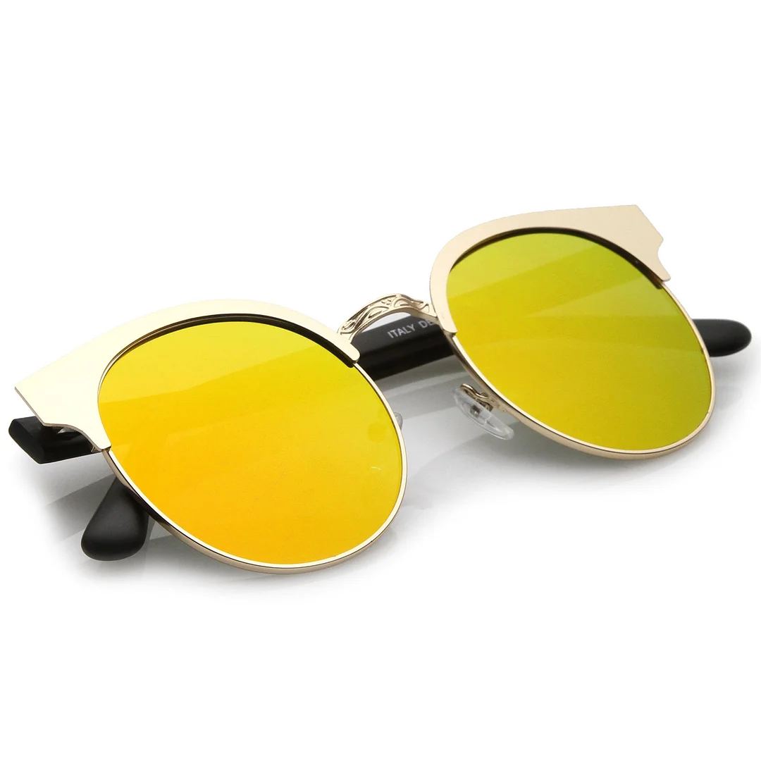 Modern Horn Rimmed Colored Mirror Flat Round Lens Half Frame glasses 52mm