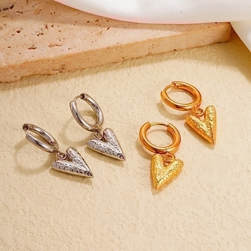 1 Pair Classic Style Heart Shape Plating 304 Stainless Steel K Gold Plated Rhodium Plated Drop Earrings