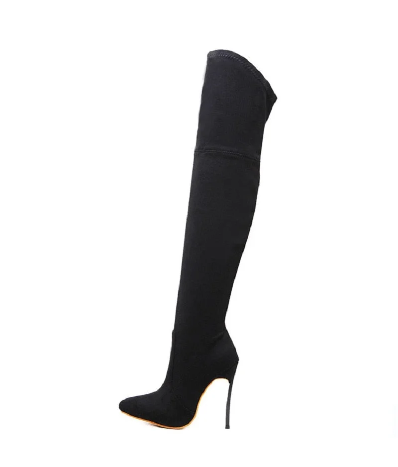 Eilyken Sexy Over the Knee high Boots Woman Flock Leather Thick high heels Women Boots Winter Black Apricot Brown Party shoes