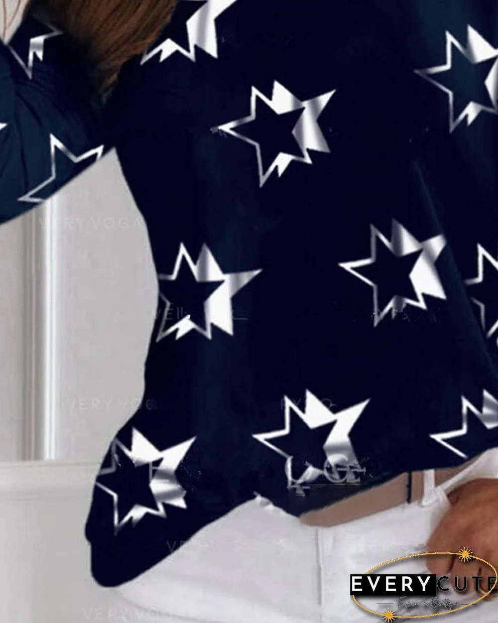 Star Print Cold Shoulder Casual T-shirt P15476