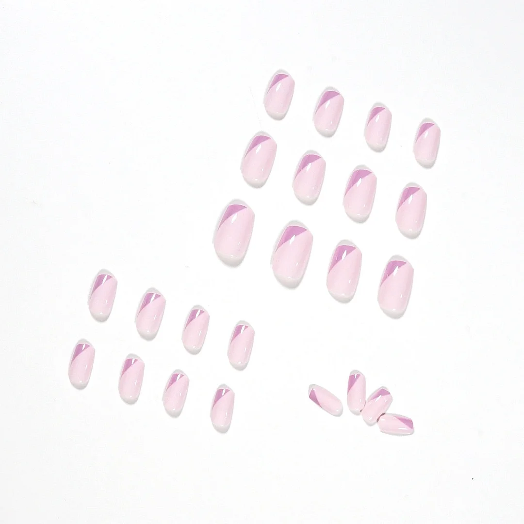 24pcs Purple White Double Color Matching Short Fake Nails Full cover Fake Nails Glue DIY Manicure Nail Art Tools-Nail Inspo