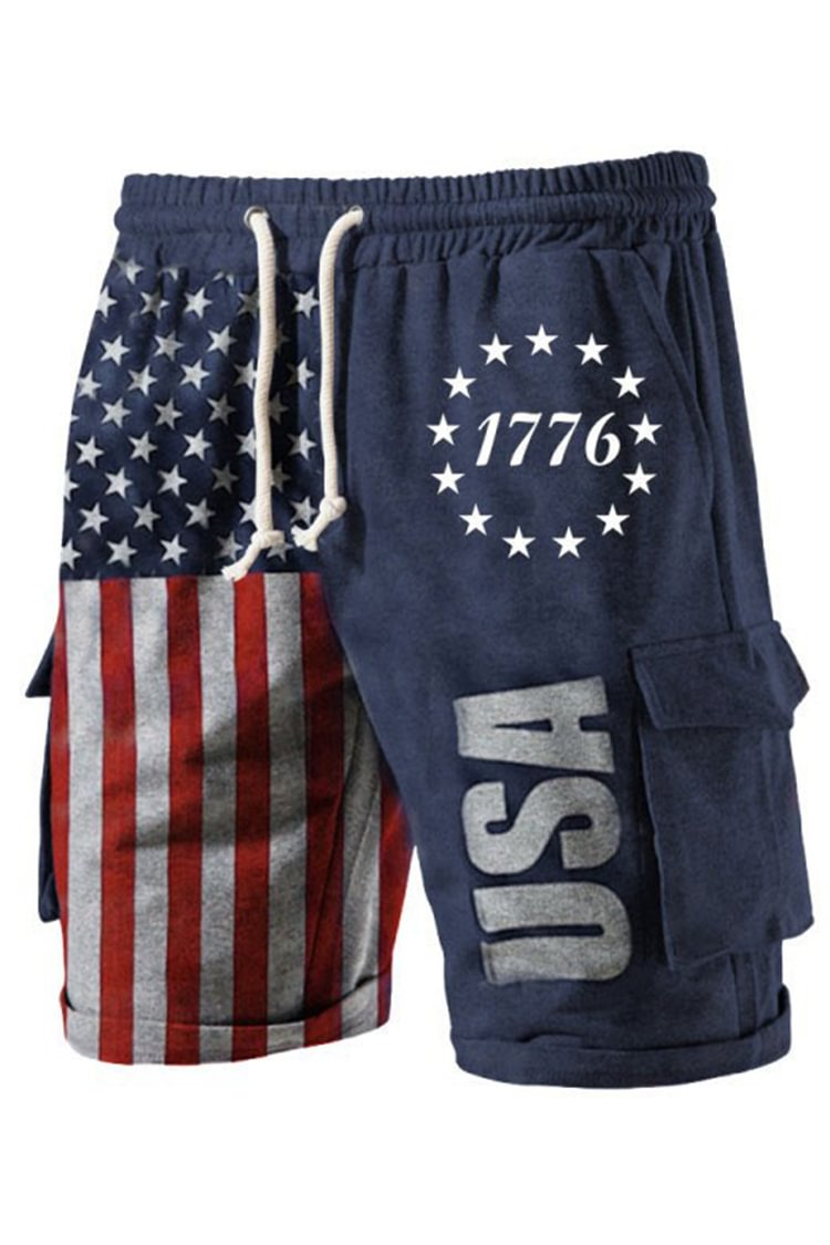 Tiboyz American Flag Side Pocket Drawstring Shorts