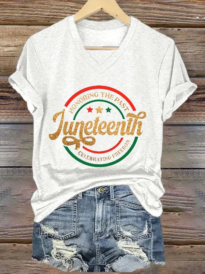 Women'S Casual Celebrate Juneteenth Print Short Sleeve T-Shirt 