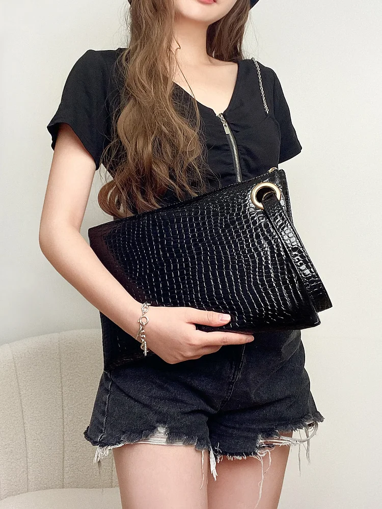 Minimalist Croc Embossed Clutch Bag