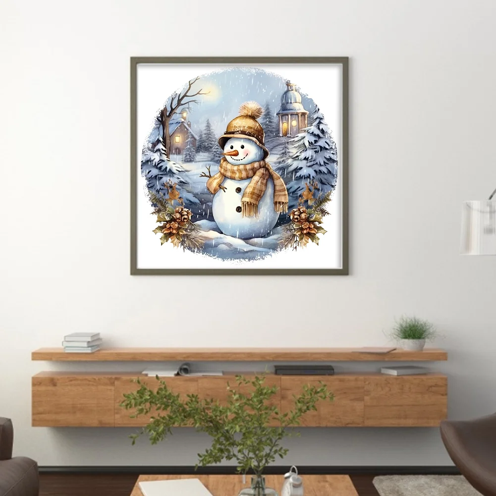 18CT Full Stamped Cross Stitch - Snowmen(Canvas|30*30CM)