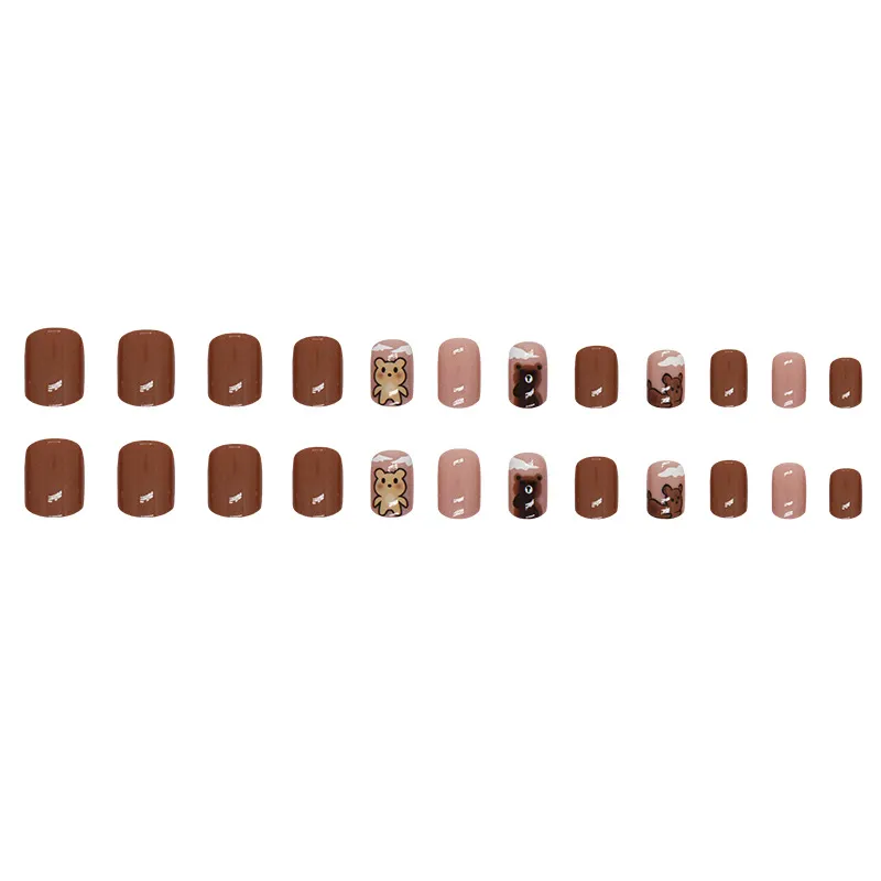 Churchf Churchf And Winter Brown Maillard Cute Bear White Fashion Versatile Finished Nail Film Ins Wind Fake Nails