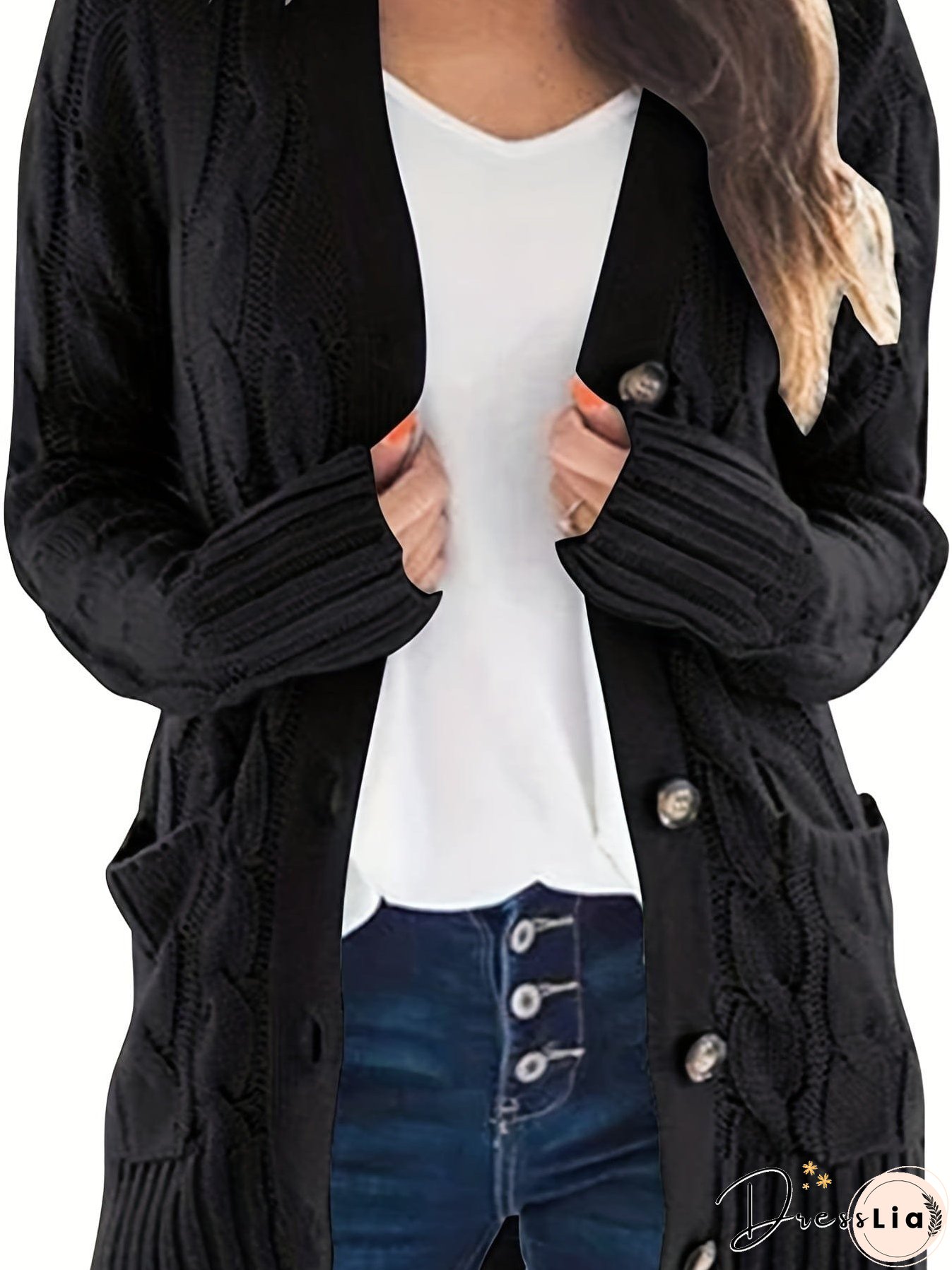 Cozy Cable Knit Button-Front Long Sleeve Cardigan