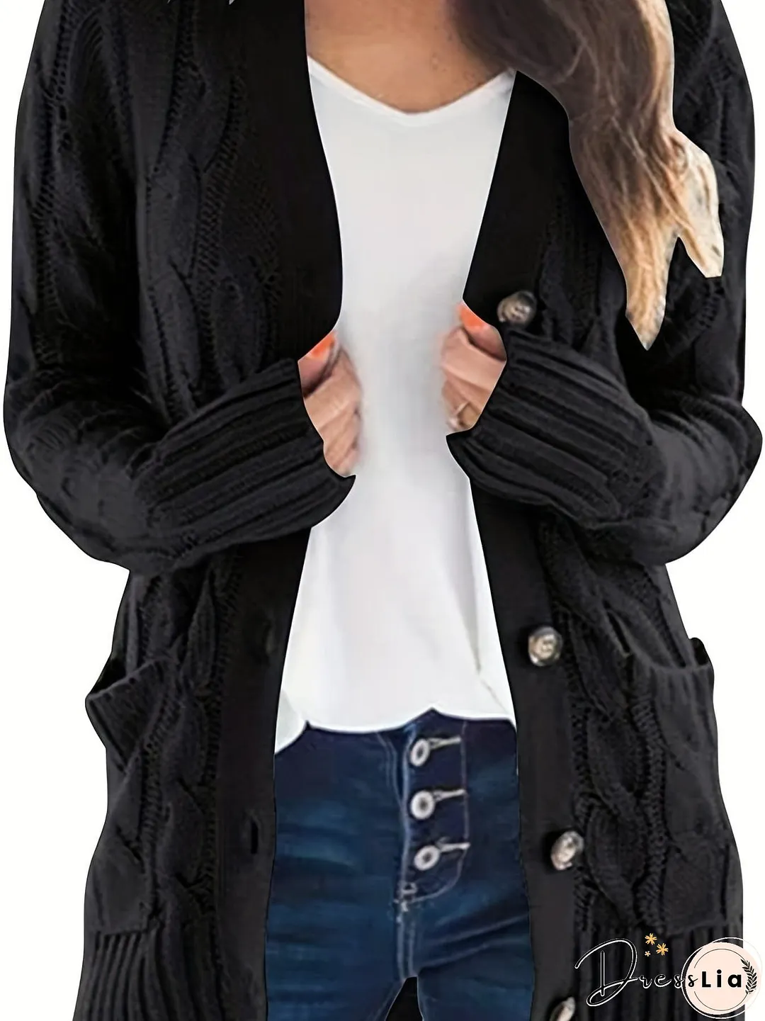 Cozy Cable Knit Button-Front Long Sleeve Cardigan