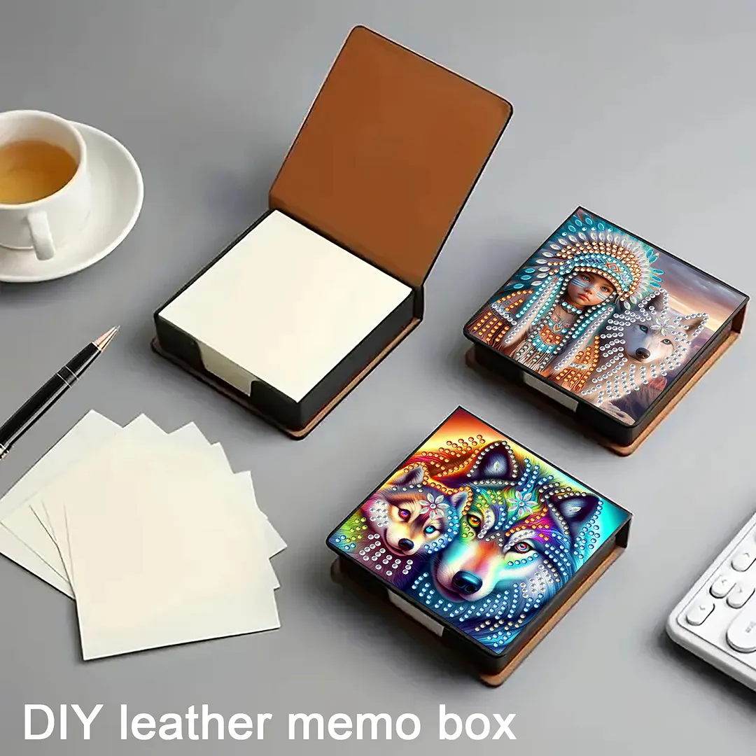 Wolf and Owl PU DIY 5D Diamond Painting Note Box 640 Blank Notepads for Office