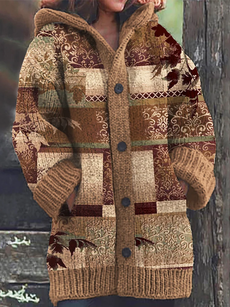 Western Floral Print Hooded Long Cardigan