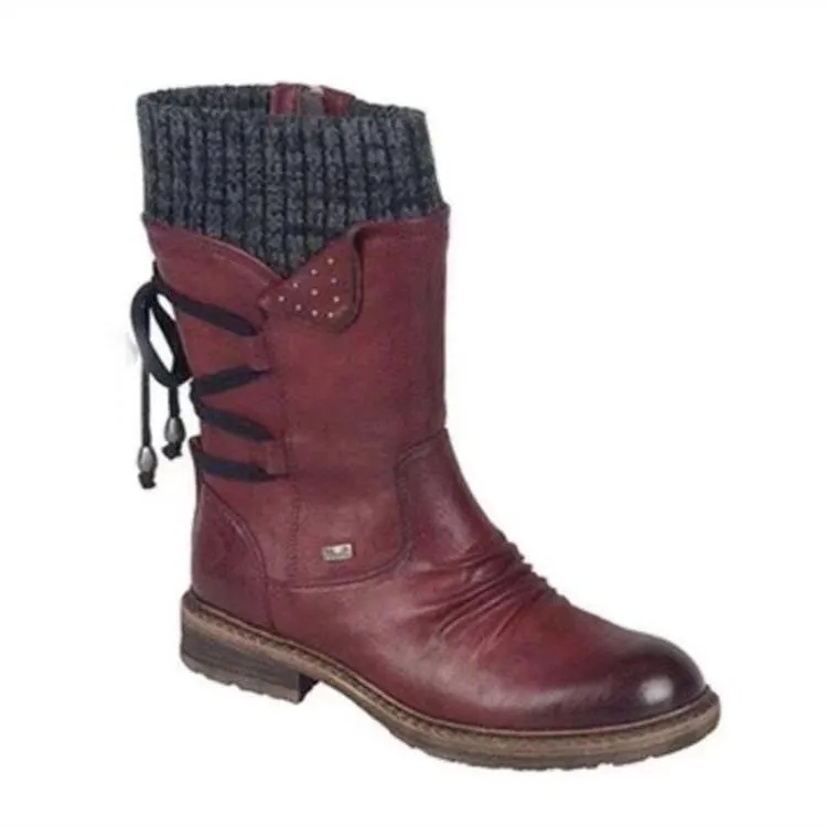 Breakj Breakj Barrel Large Size Martin Boots Autumn And Winter New Square Tied With Wool Women Boots