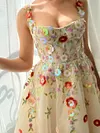 Enchanted Flower Garden Ball Gown Whimsical Cottagecore Princess Formal Dress A Line Tulle Floral Sweetheart Bodice Embroidered Straps