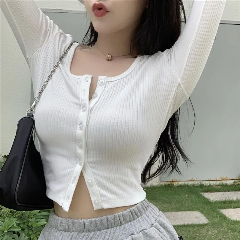 New Autumn Thin Ribbed Cardigan Women Sexy Long Sleeve O Neck Button Up ...