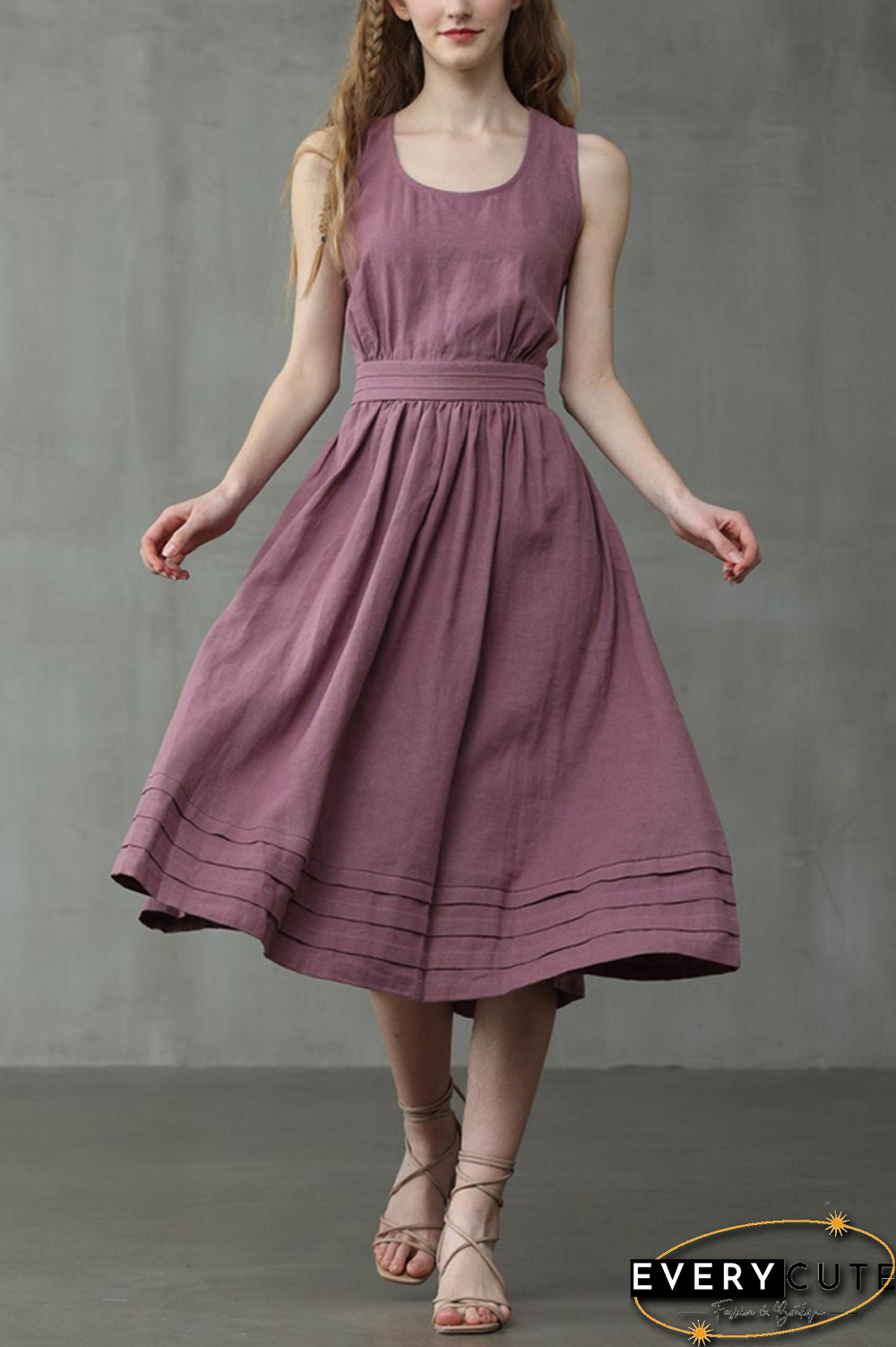 Cross Back O Neck Maxi Linen Dress