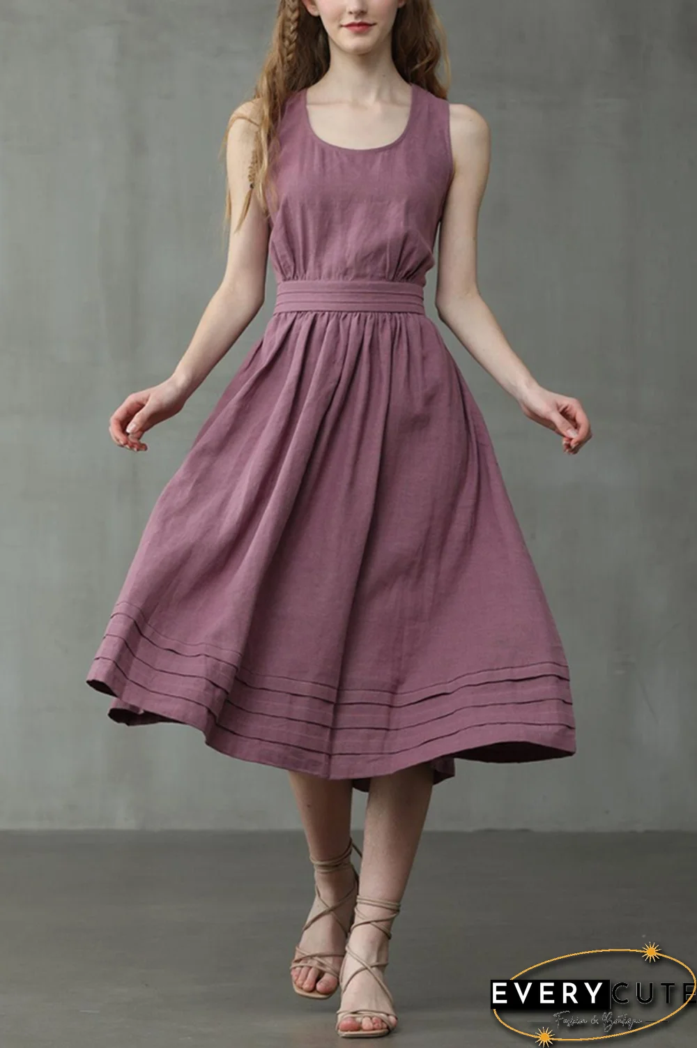 Cross Back O Neck Maxi Linen Dress