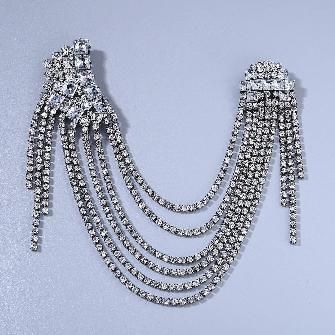 Dvacaman 2022 Trendy Crystal Rhinestone Tassel Shiny Brooches Pins For Women Sweater Coat Wedding Bridal Party Brooch Jewelry