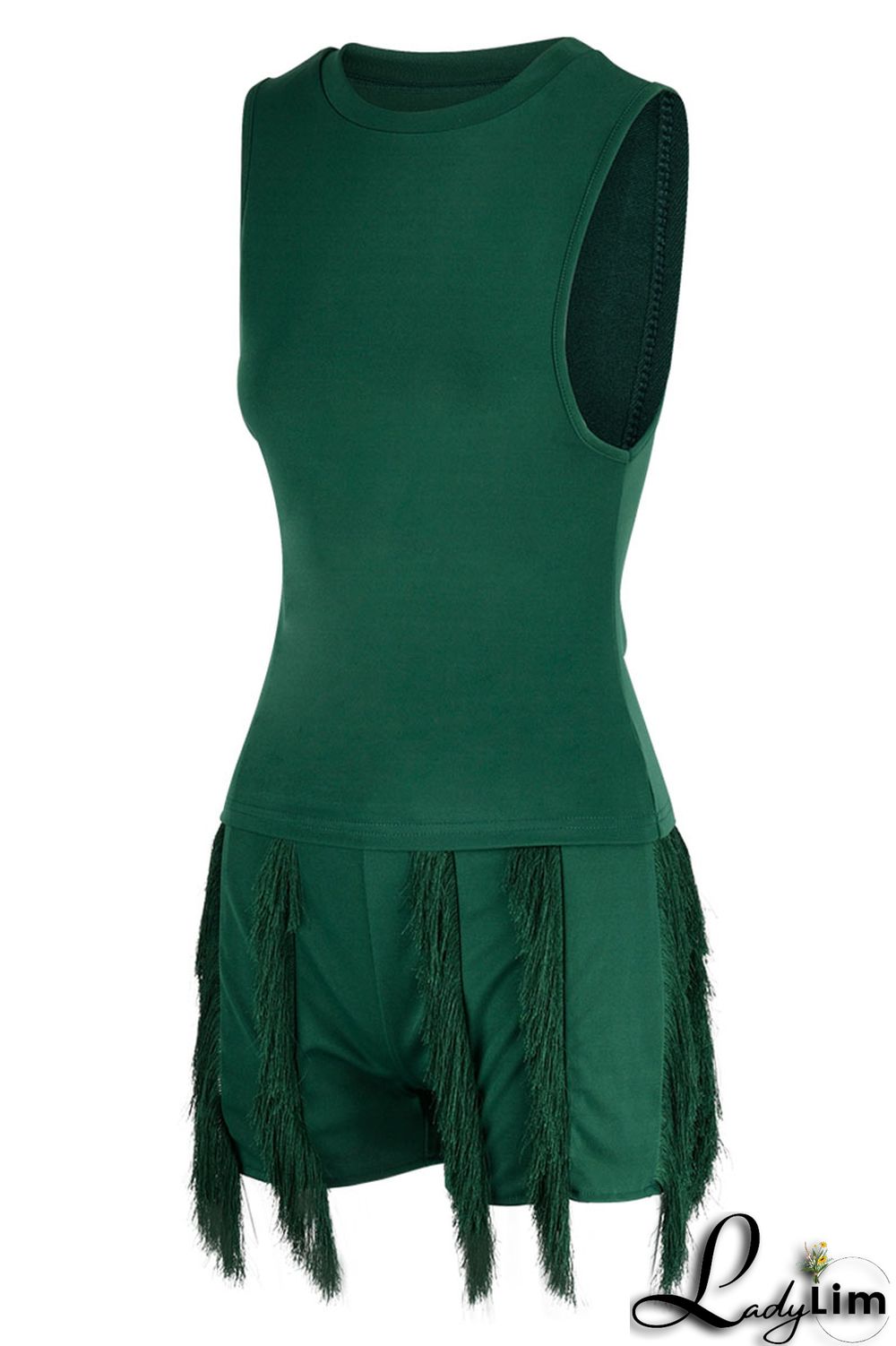 Black Casual Solid Tassel Patchwork O Neck Sleeveless Two Pieces