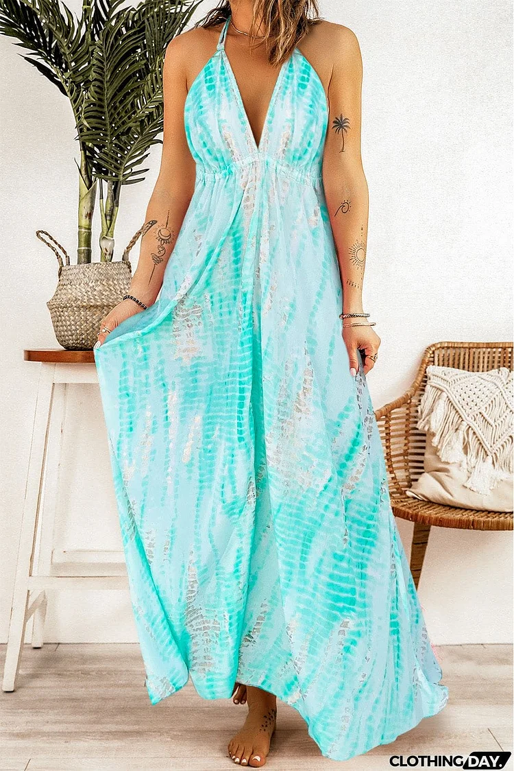 Tie-Dye Halter Neck Maxi Dress