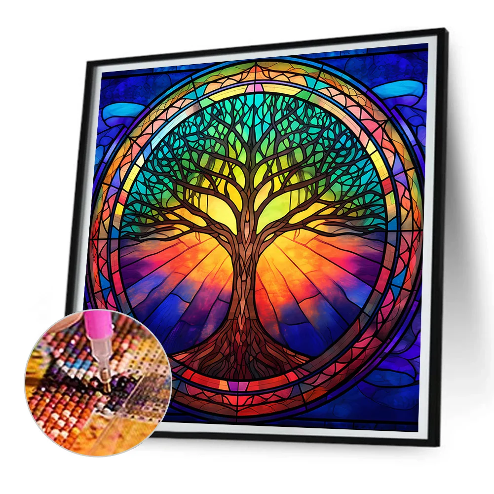 Diamond Painting - Full Round Drill - Stained Glass Tree(Canvas|30*30cm)