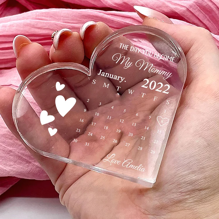 Personalized Acrylic Heart Keepsake Custom Date & Text Calendar Ornaments Gifts for Her - The Day You Became My Mommy/Mummy