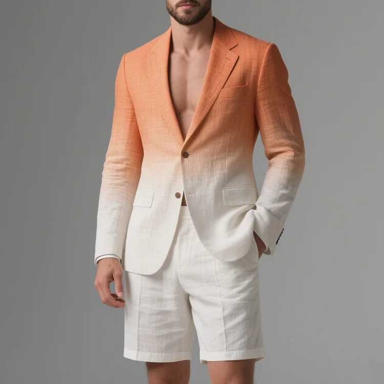 Okaywear Ombre Pattern Notched Lapel Blazer & Shorts 2Pcs Set 