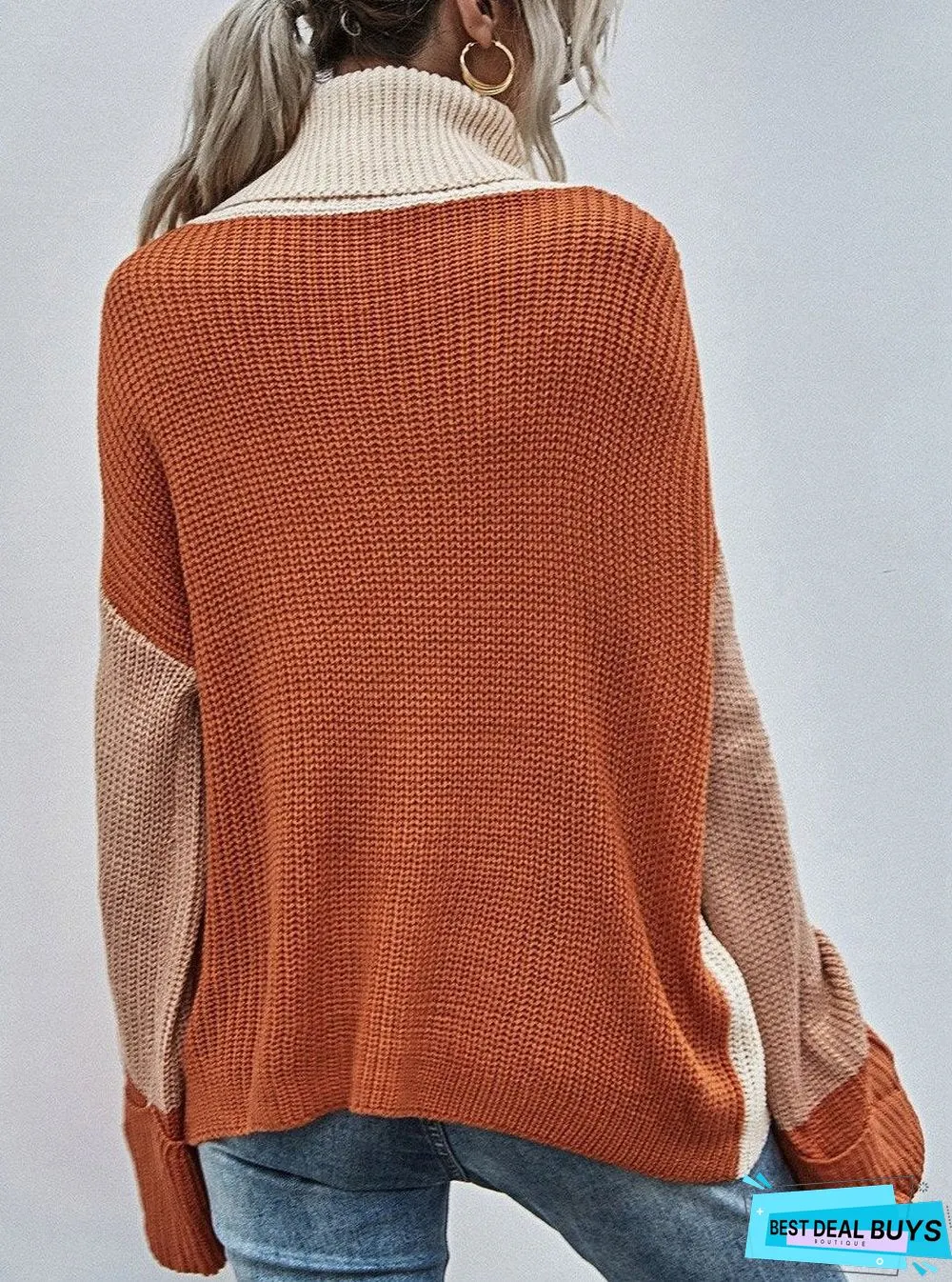 Women Fall/Winter New Style Lapel Contrast Color Pullover Sweater