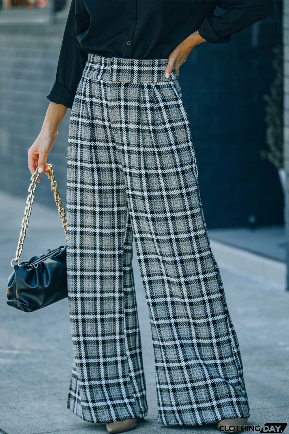 Plaid Tweed Wide Leg Pants