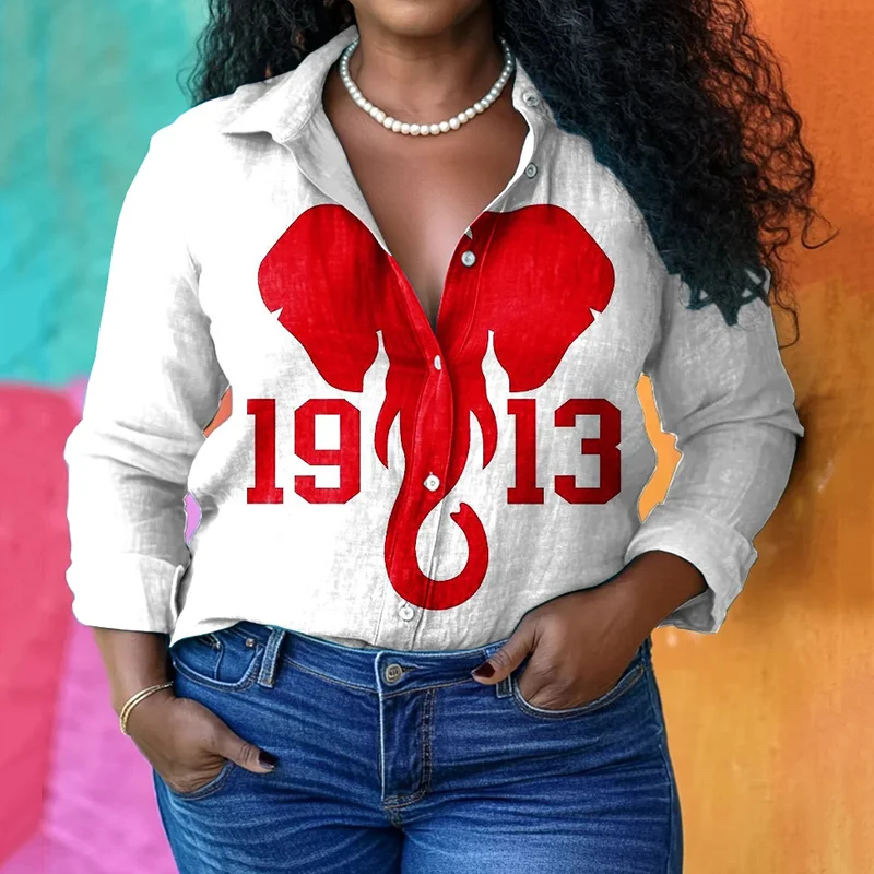 Women's Fashion Red Sisterhood Art Print Casual Cotton Shirt