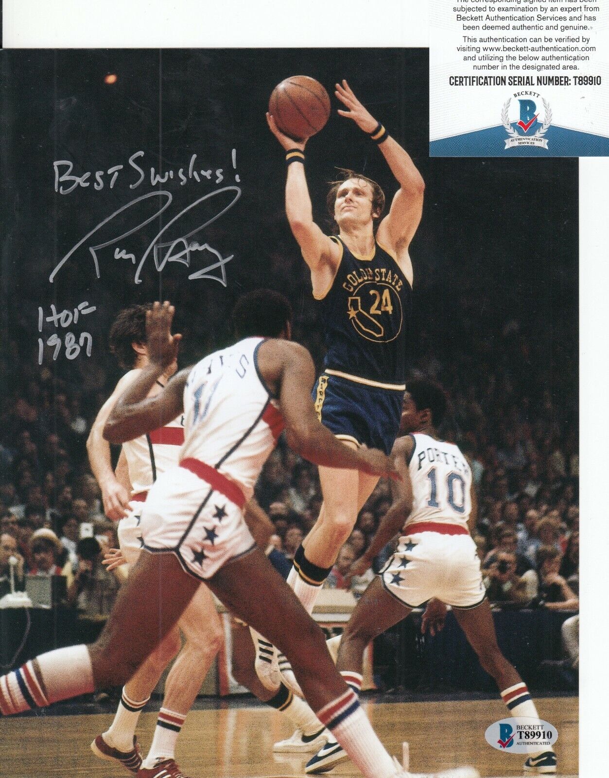 RICK BARRY signed (GOLDEN STATE WARRIORS) Basketball 8X10 BECKETT BAS T89910