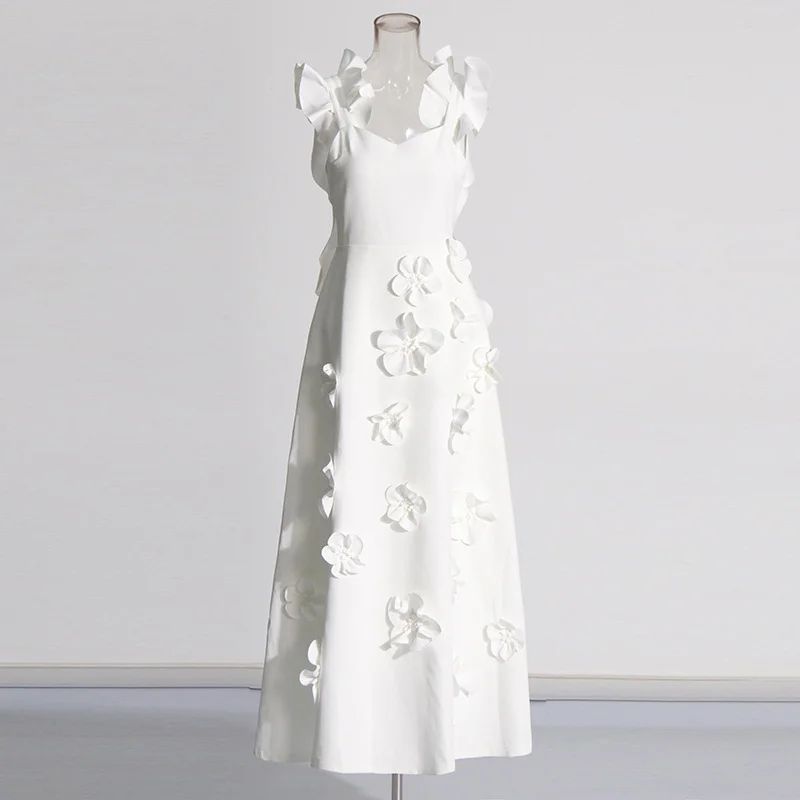 Brownm Temperament Famous Wind Dress Woman 2025 Spring New Fashion Wood Ear Splicing Design Sleeveless Dress Woman