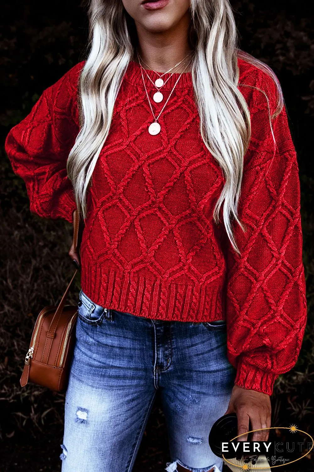 Red Festive Textured Chunky Sweater