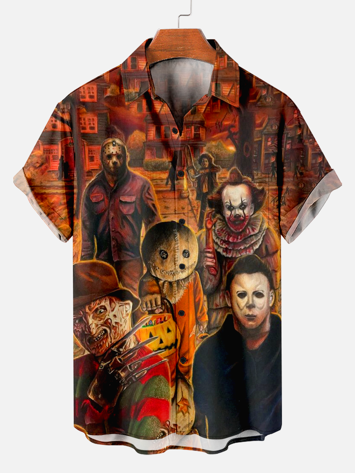 Men's spooky Halloween print shirt PLUSCLOTHESMAN