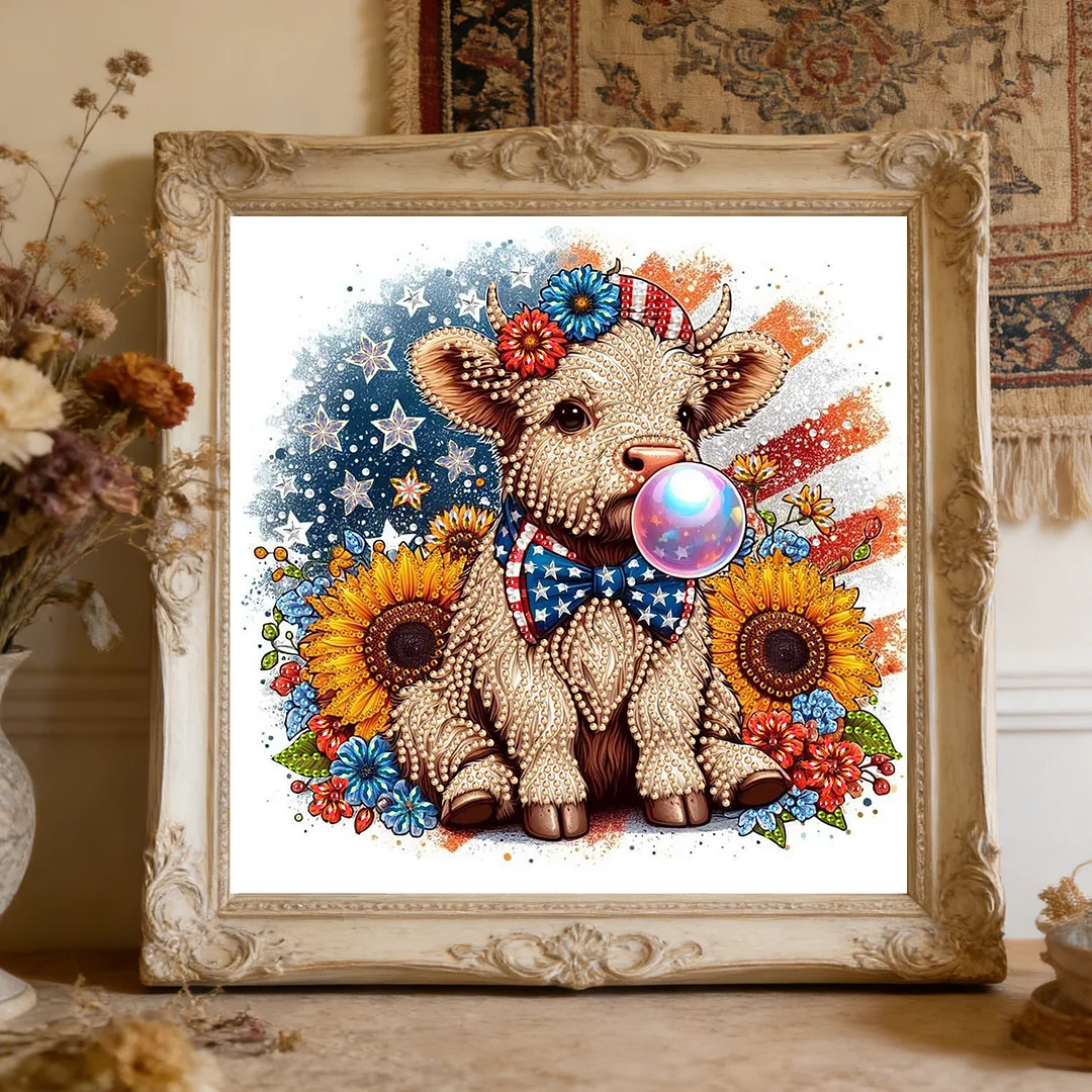 Diamond Painting - Partial Special Shaped Drill - Independence Day Sunflower Yak(Canvas|30x30cm)