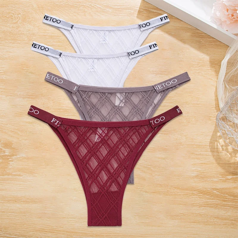 FINETOO 4PCS/Set Women's Lace Lingerie Panties Mesh Gstring Female Underpant Sexy Letter Panties Thong Girls Underwear Intimates