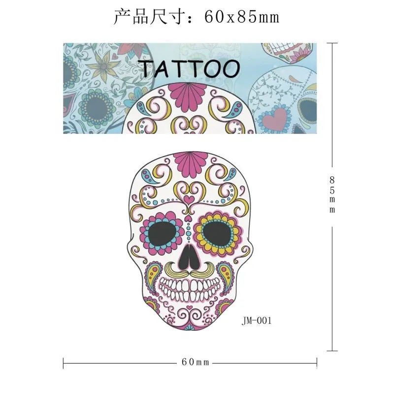 10-20pcs/set Colorful Halloween Skull Head Temporary Tattoo Sticker Child Adult Body Art Water Transfer Fake Tattoo for Face