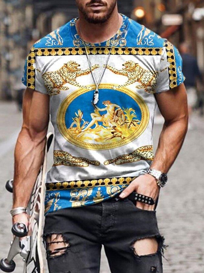 Retro Print Short Sleeve Round Neck T-shirt