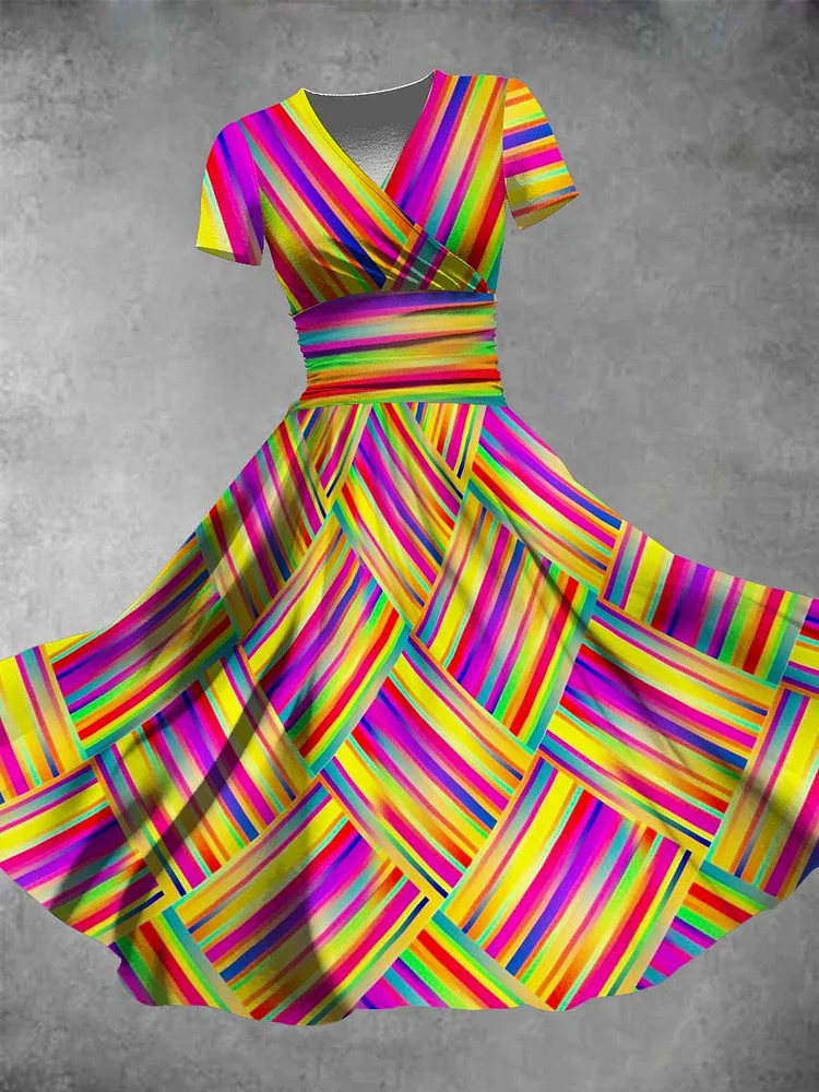 Women's Rainbow Square Stripes Dress