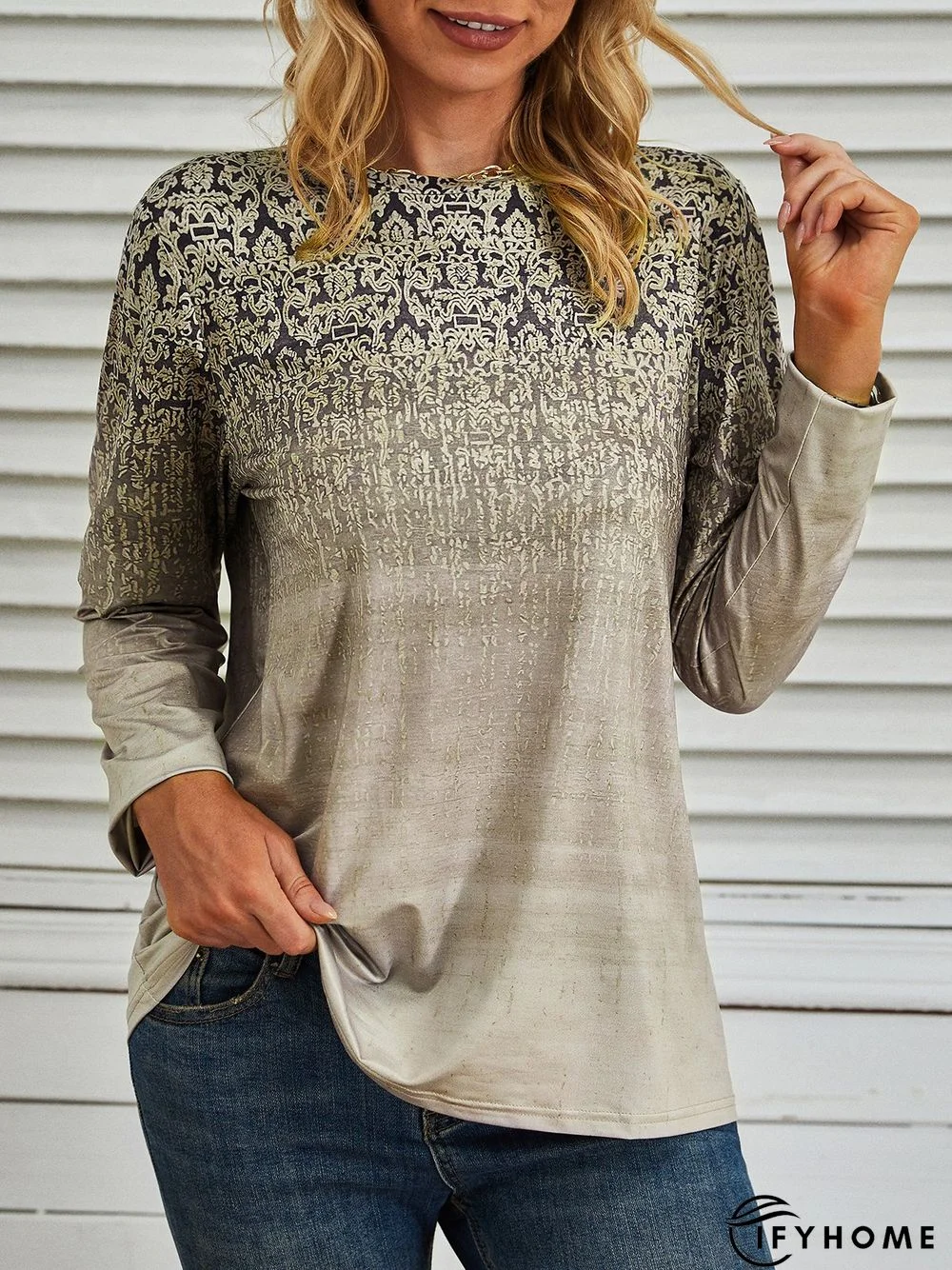 Printed Long Sleeve Casual T-Shirt | IFYHOME
