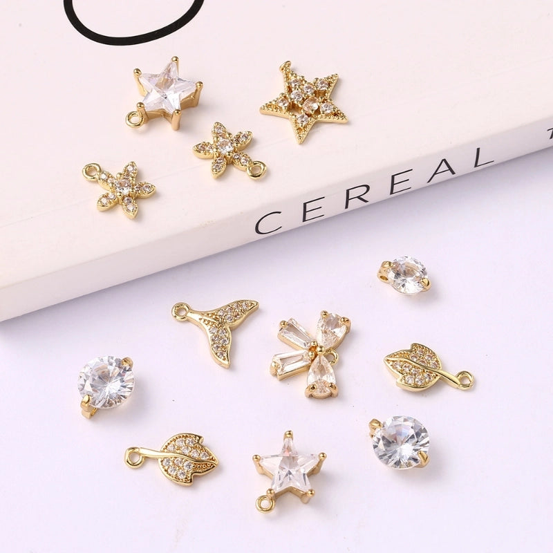5 PCS/Package 15*25mm Metal Zircon Star Leaves Flower Jewelry Accessories Pendant
